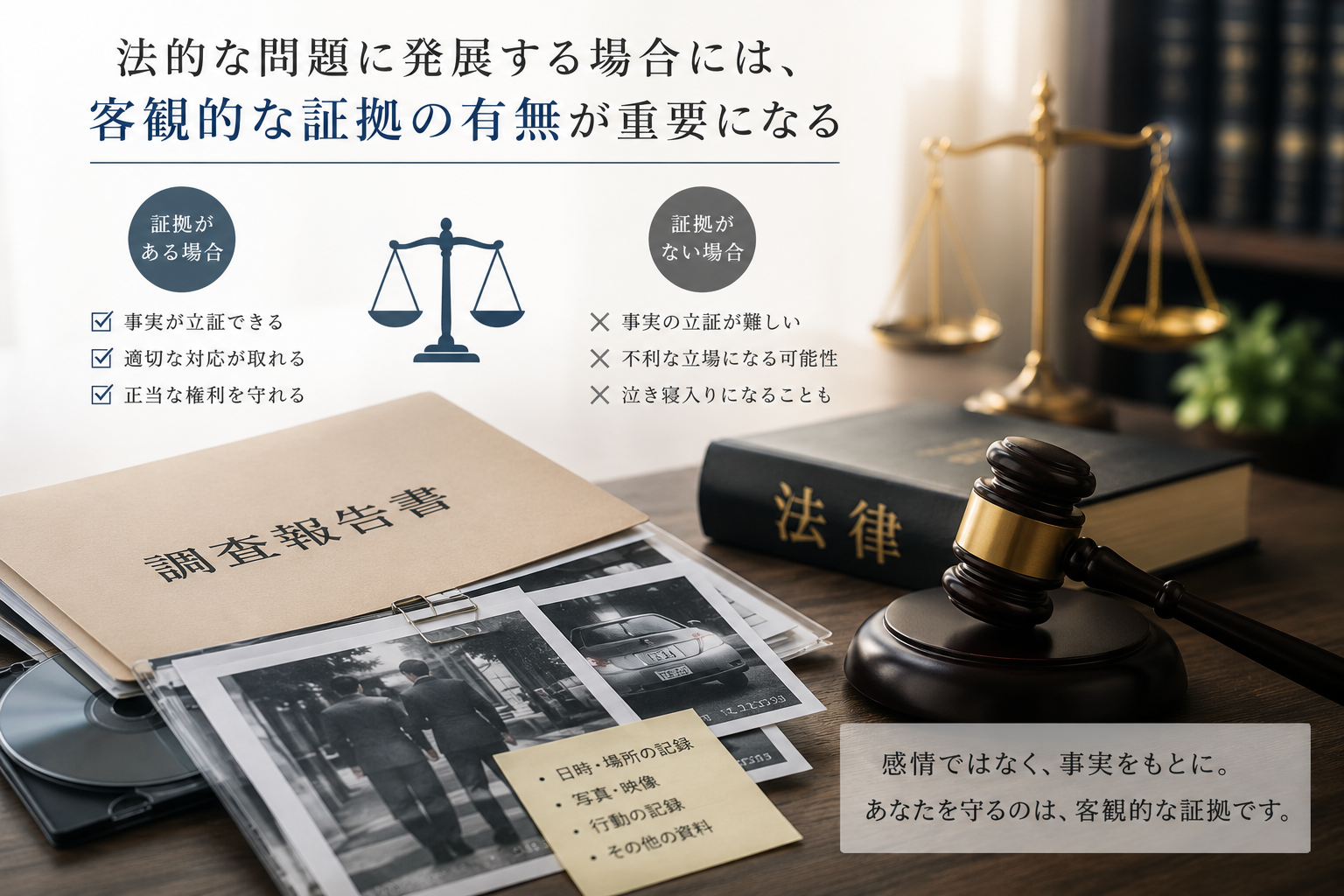 法的な問題に発展する場合には、客観的な証拠の有無が重要になる